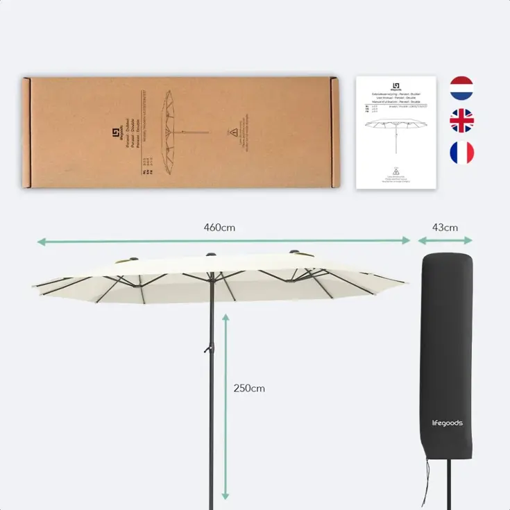 LifeGoods Dubbele Parasol – 270x460cm