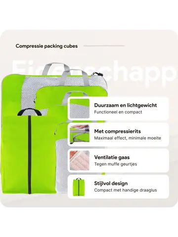 Packing cubes compressie set – 6-delig – Groen
