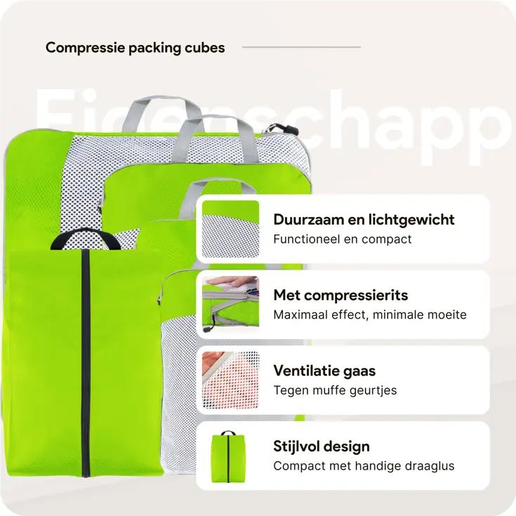 Packing cubes compressie set – 6-delig – Groen