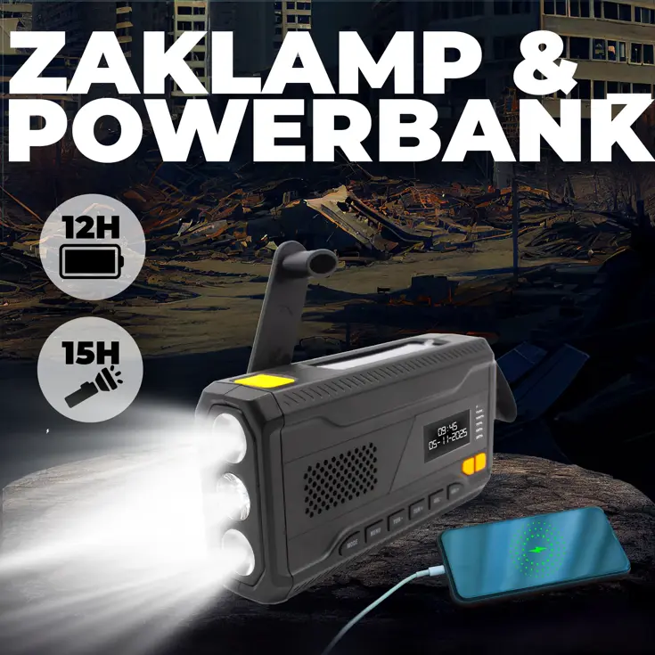 DAB+ Noodradio Zaklamp Solar Powerbank