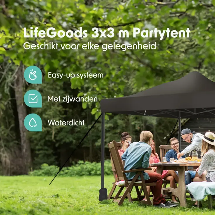 Partytent met Zijwanden – 3x3 m – Antraciet