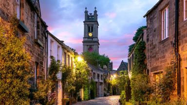 The iconic and picturesque Circus Lane taken at sunrise in Edinburgh, Scotland