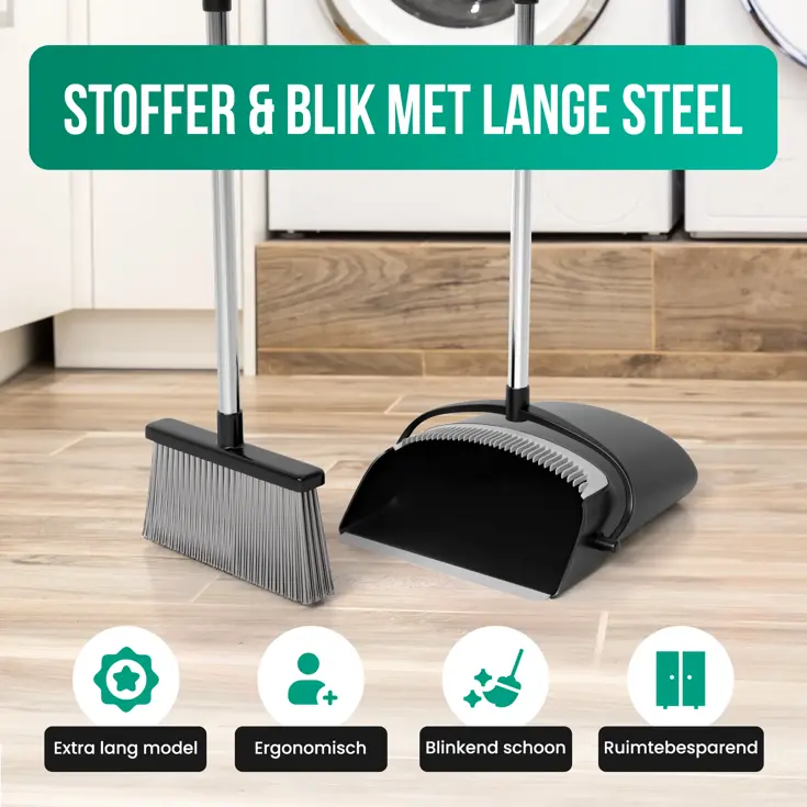 Stoffer en Blik met Lange Steel - Verstelbaar
