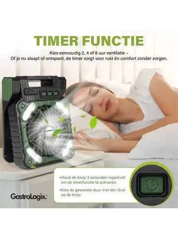 3-in-1 Zonnepaneel Powerbank Ventilator Groen