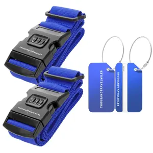 2 Kofferriem + 2 Bagagelabel –4-delig– Blauw