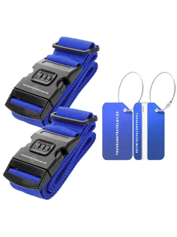 Kofferset 4-delig kofferriem + bagagelabels Blauw