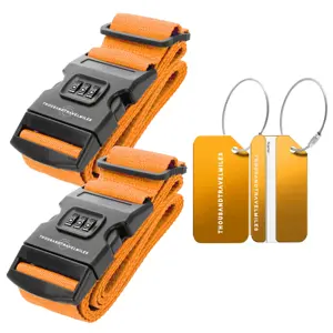 2 Kofferriem + 2 Bagagelabel –4-delig– Oranje