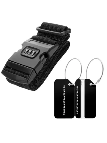 Kofferriem + 2 Bagagelabel – 3-delig – Zwart