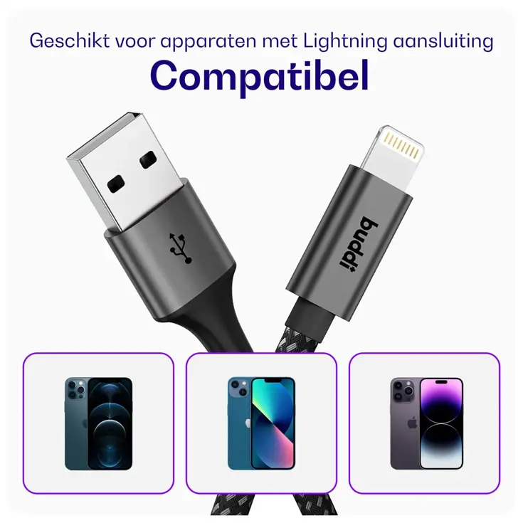 Flex USB-A naar Lightning Krulsnoer 1M Zwart