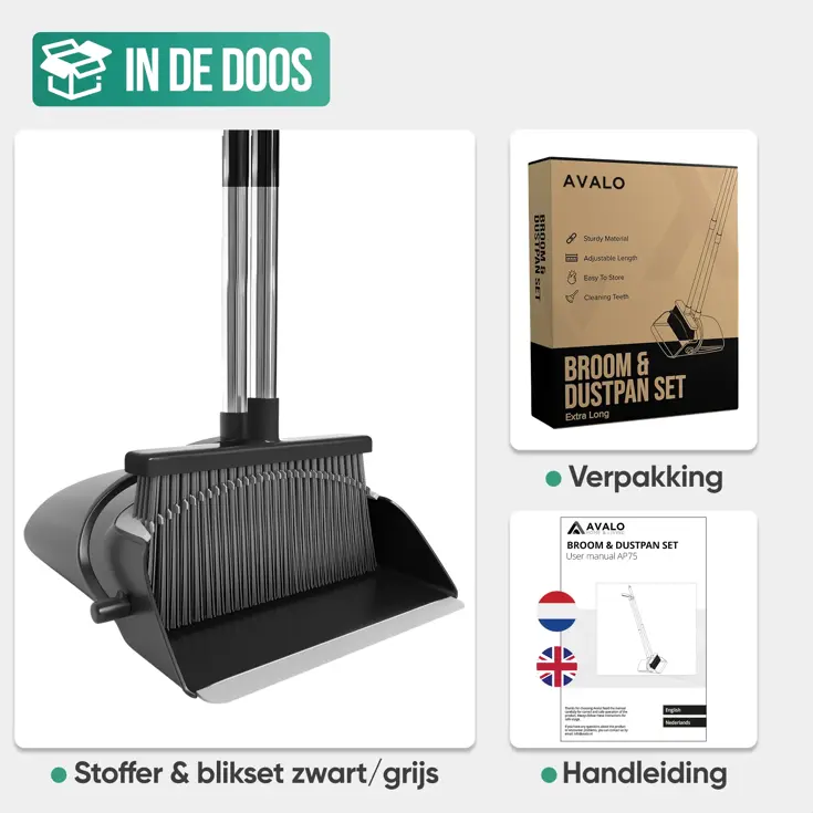 Stoffer en Blik met Lange Steel - Verstelbaar