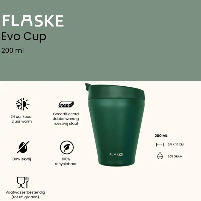 FLASKE 200ML  RVS Koffiebeker to Go