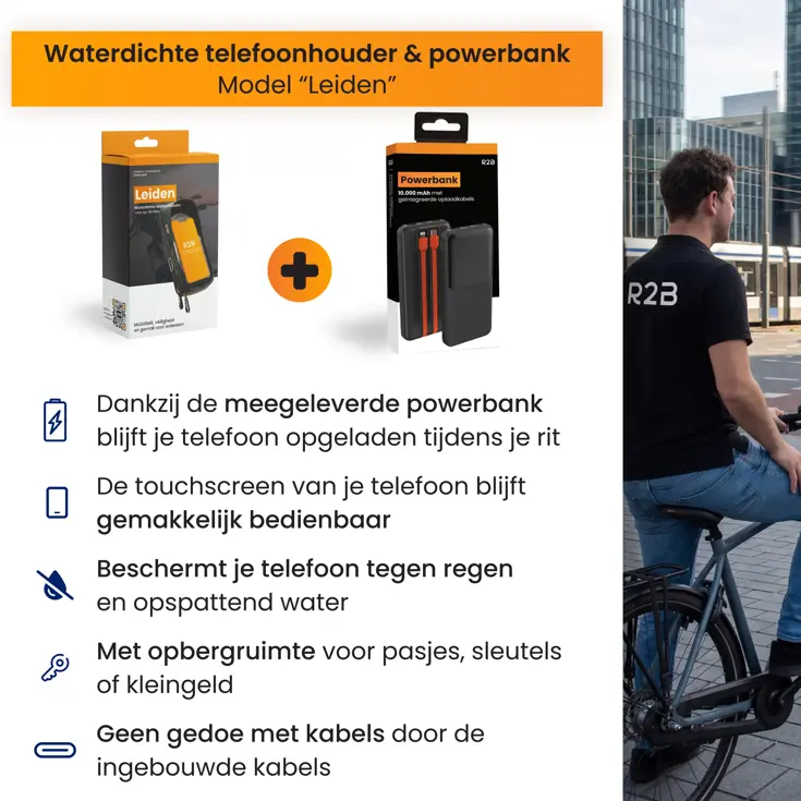 Telefoonhouder Fiets +Powerbank 10000 mAh