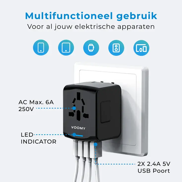 Travel Y20 - Wereldstekker - 200+ landen 4 USB