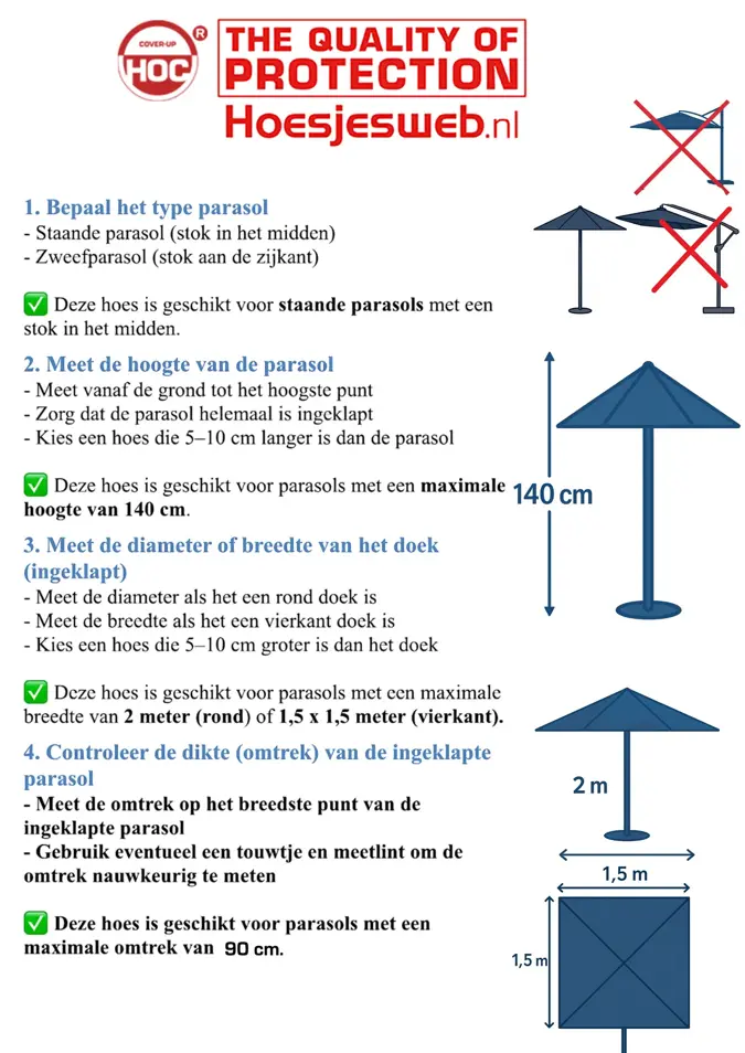 CUHOC Stokparasol hoes 140x19x32 cm - Basic