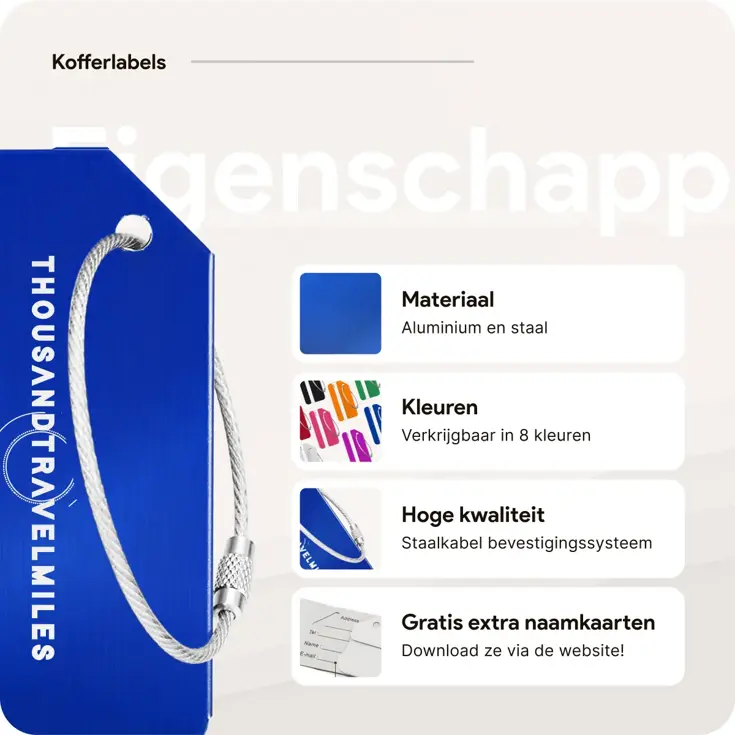 Kofferriem + 2 Bagagelabel – 3-delig – Blauw