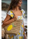 Sola - Rieten Mand - Strandtas - Citroen