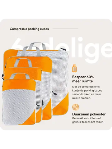 Packing cubes compressie set – 6-delig – Oranje