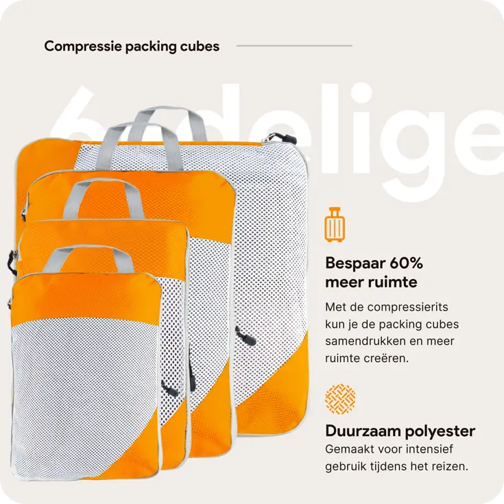 Packing cubes compressie set – 6-delig – Oranje