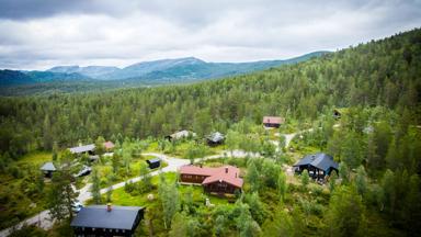 Small Village in Aust-Agder conty surrounded by forest photographed using a drone from a high angle view...Aust-Agder is a county in Norway. It borders Telemark , Rogaland and Vest-Agder .