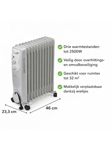 Oliegevulde radiator 2500 Watt