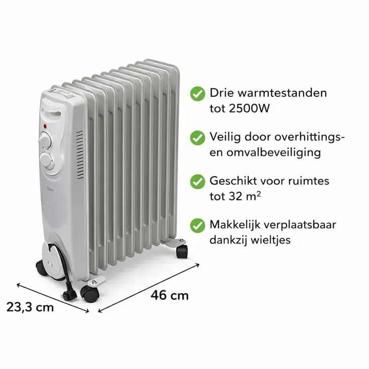 Oliegevulde radiator 2500 Watt