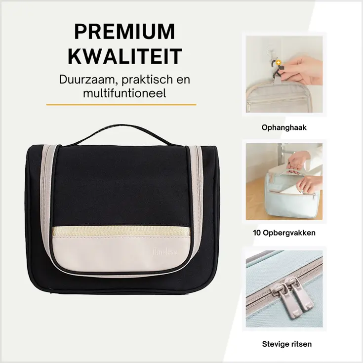 Toilettas met haak – Travel organizer – Zwart